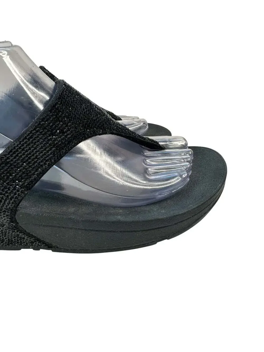 FitFlop Electra Micro Crystal Black Toe Post Wedge Comfort Sandals Womens 8